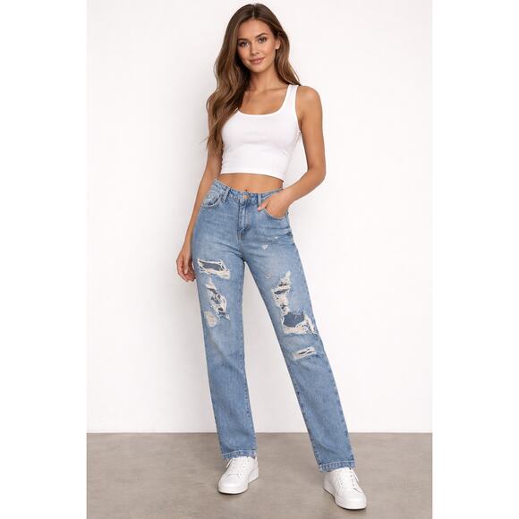 Forever 21 Denim - Forever 21 sz 25 distressed boyfriend relax fit jeans light wash EUC 90s ankle